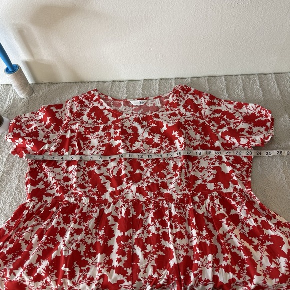 New Labelbe Red Floral Dress Womens US 16 Viscose Short Sleeve Bohemian Label Be - Picture 7 of 11